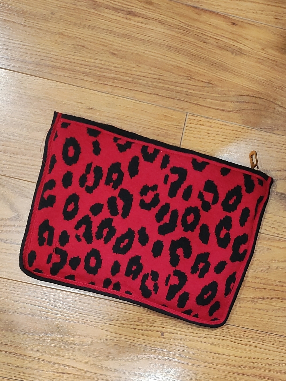 Chico's Red and Black Leopard Print Zip Pouch Clutch